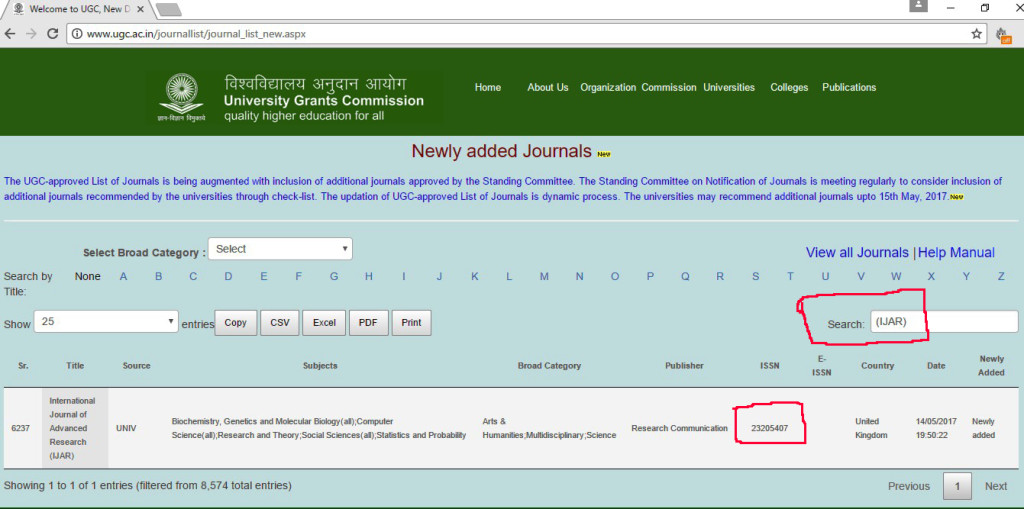 UGC LIST - International Journal of Advanced Research